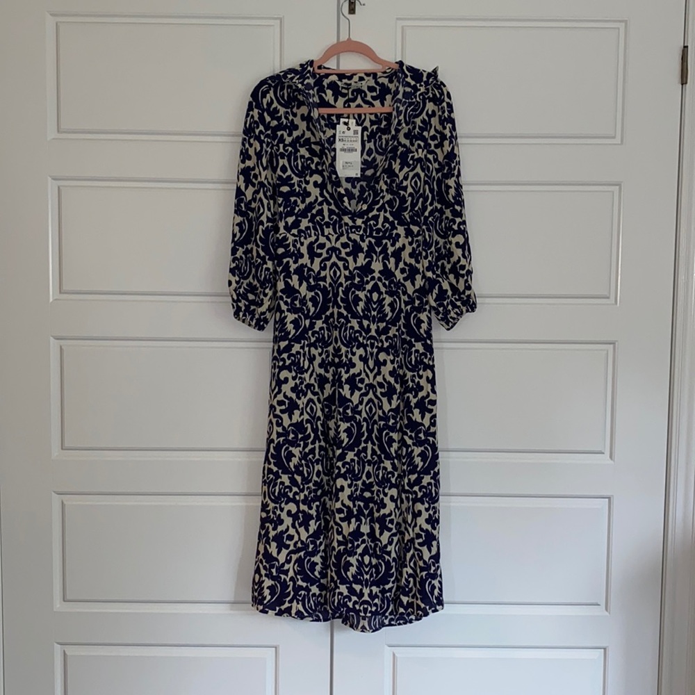 Blue and white print Zara dress new with tags